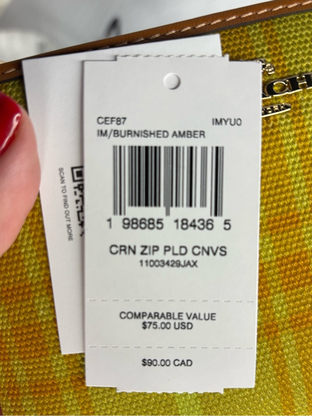 Coach Yellow And Amber Plaid Wristlet with Tan Trim - Picture 7 of 7